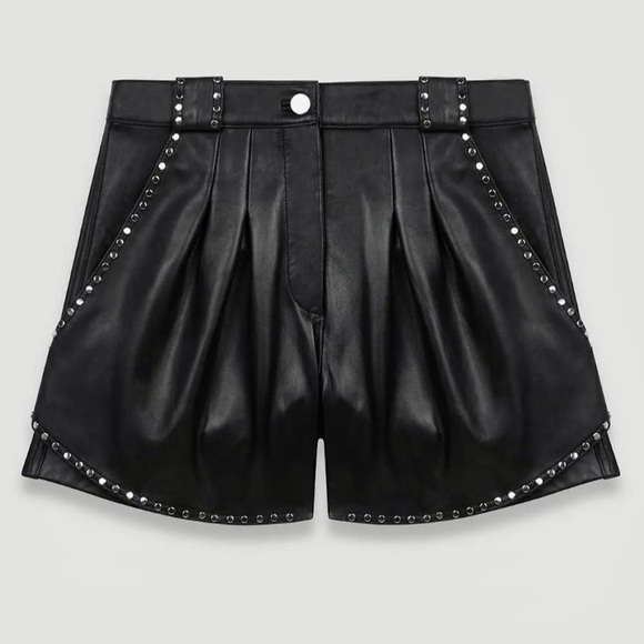 Maje Pants - Maje Leather Studden Shorts